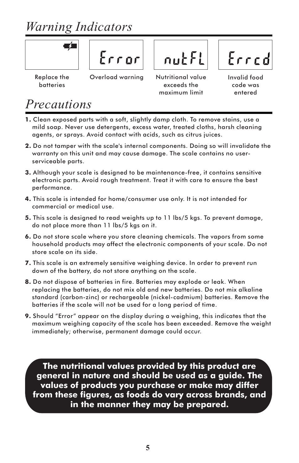 Warning indicators, Precautions | Taylor 3843 User Manual | Page 5 / 27