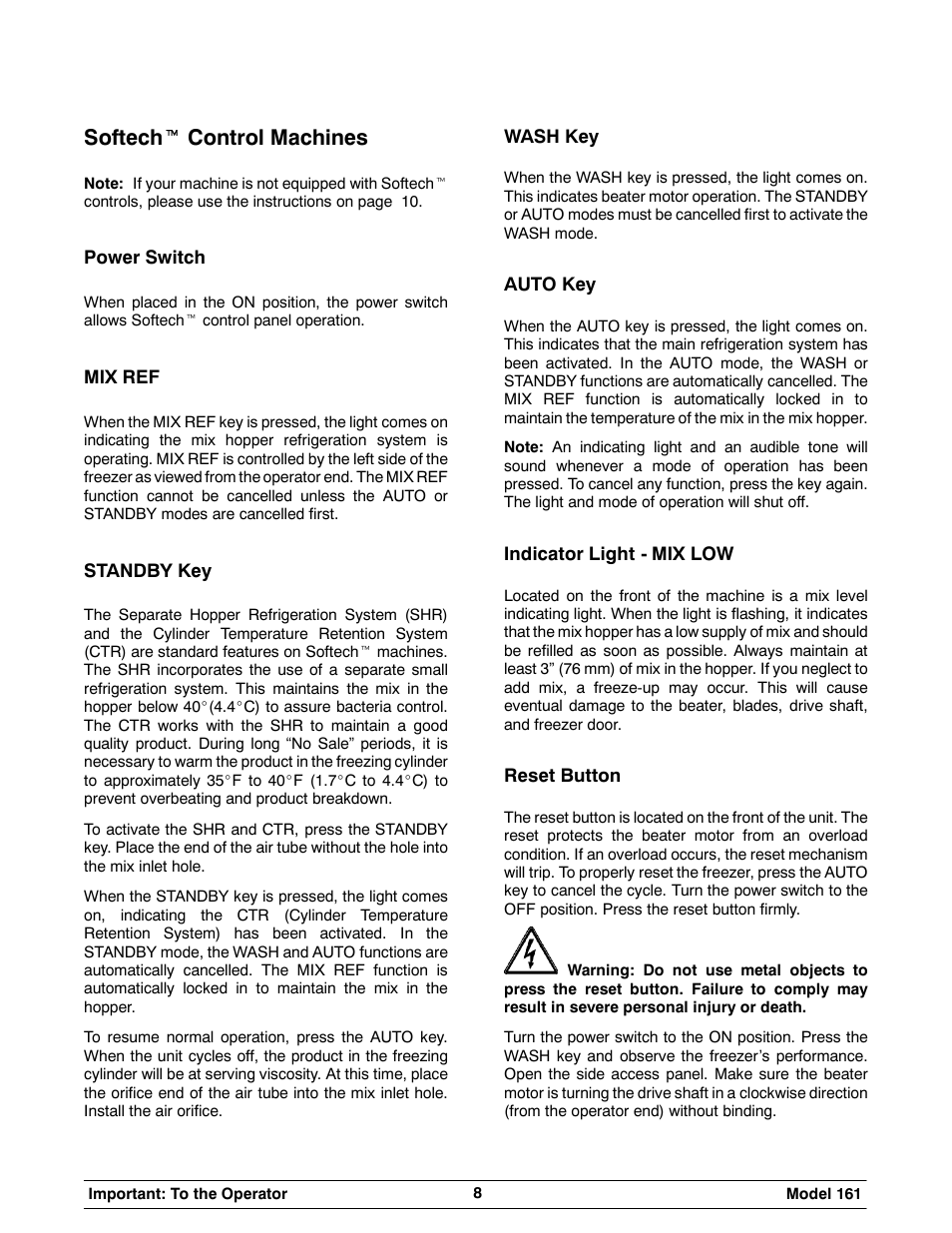 Softech t control machines | Taylor 161 User Manual | Page 12 / 35