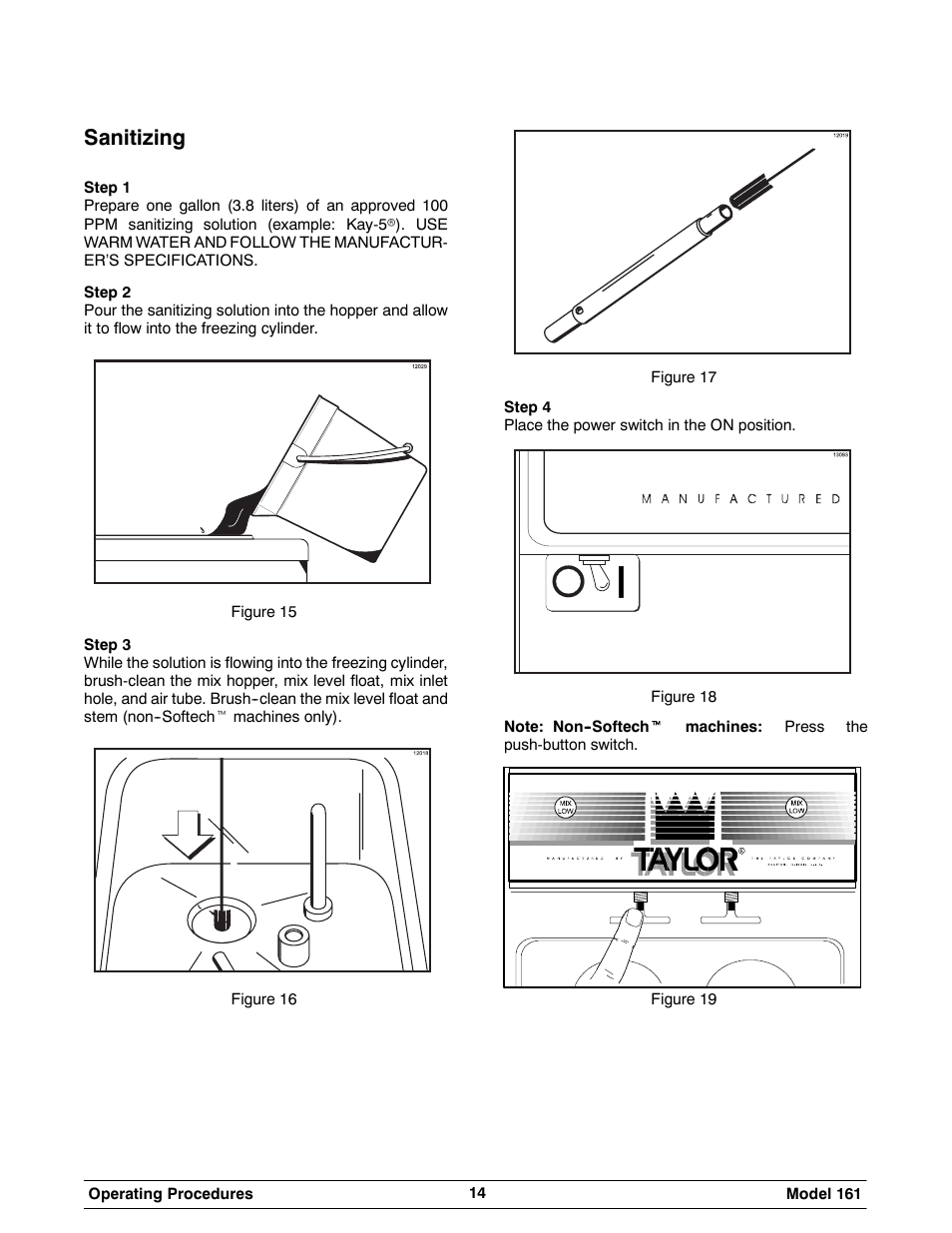 Sanitizing | Taylor 161 User Manual | Page 18 / 35