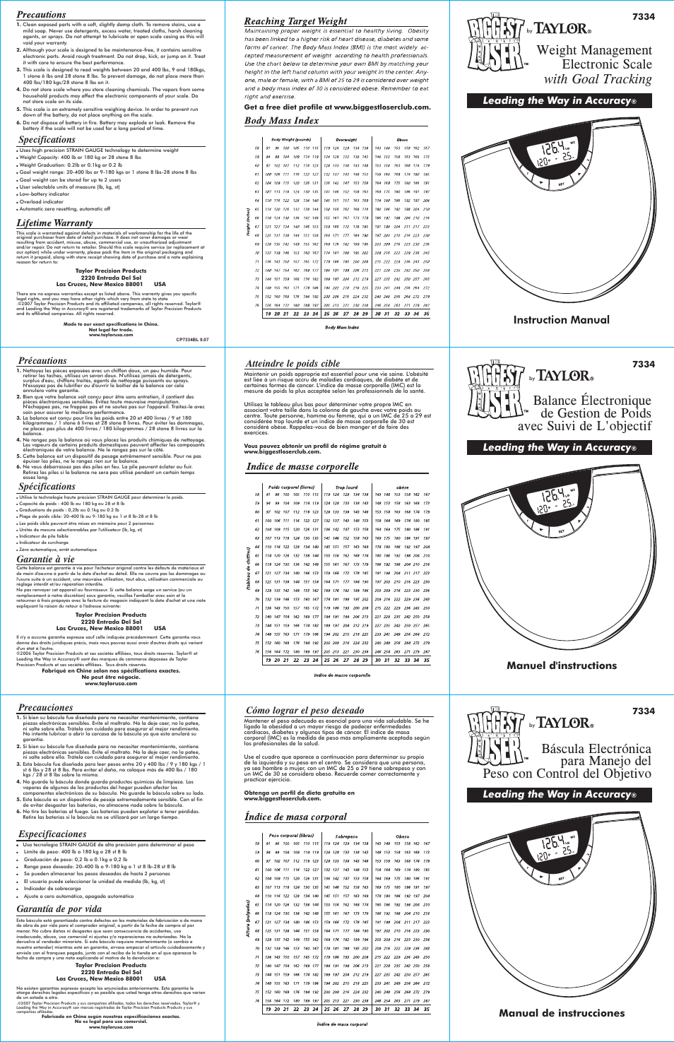 Taylor THE BIGGEST LOSER 7334 User Manual | 2 pages