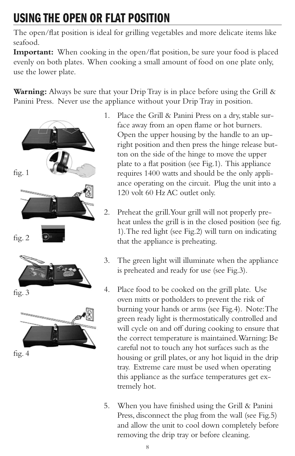 Using the open or flat position | Taylor AG-1300-BL User Manual | Page 8 / 12