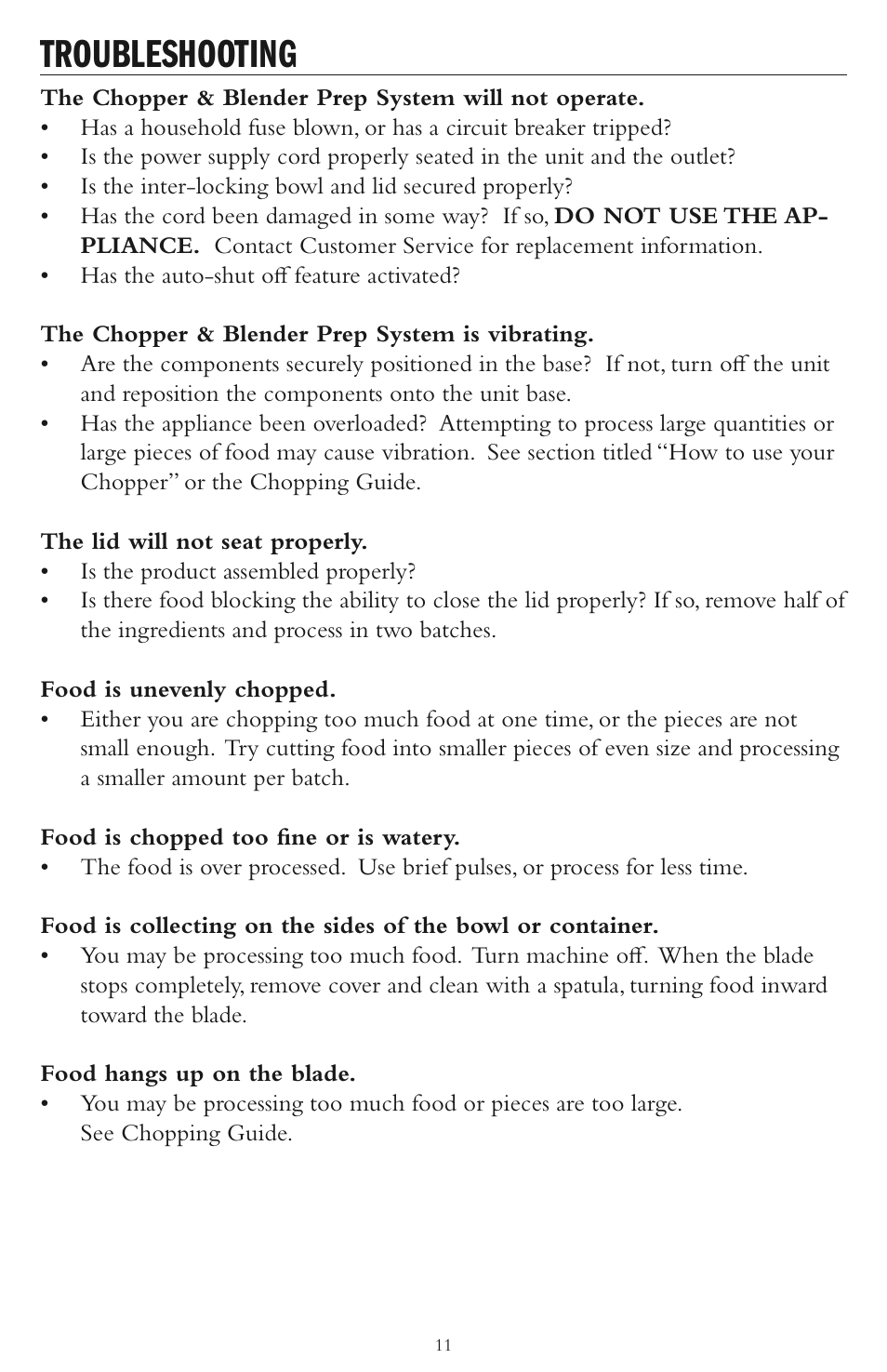 Troubleshooting | Taylor AC-1200-BL User Manual | Page 11 / 12