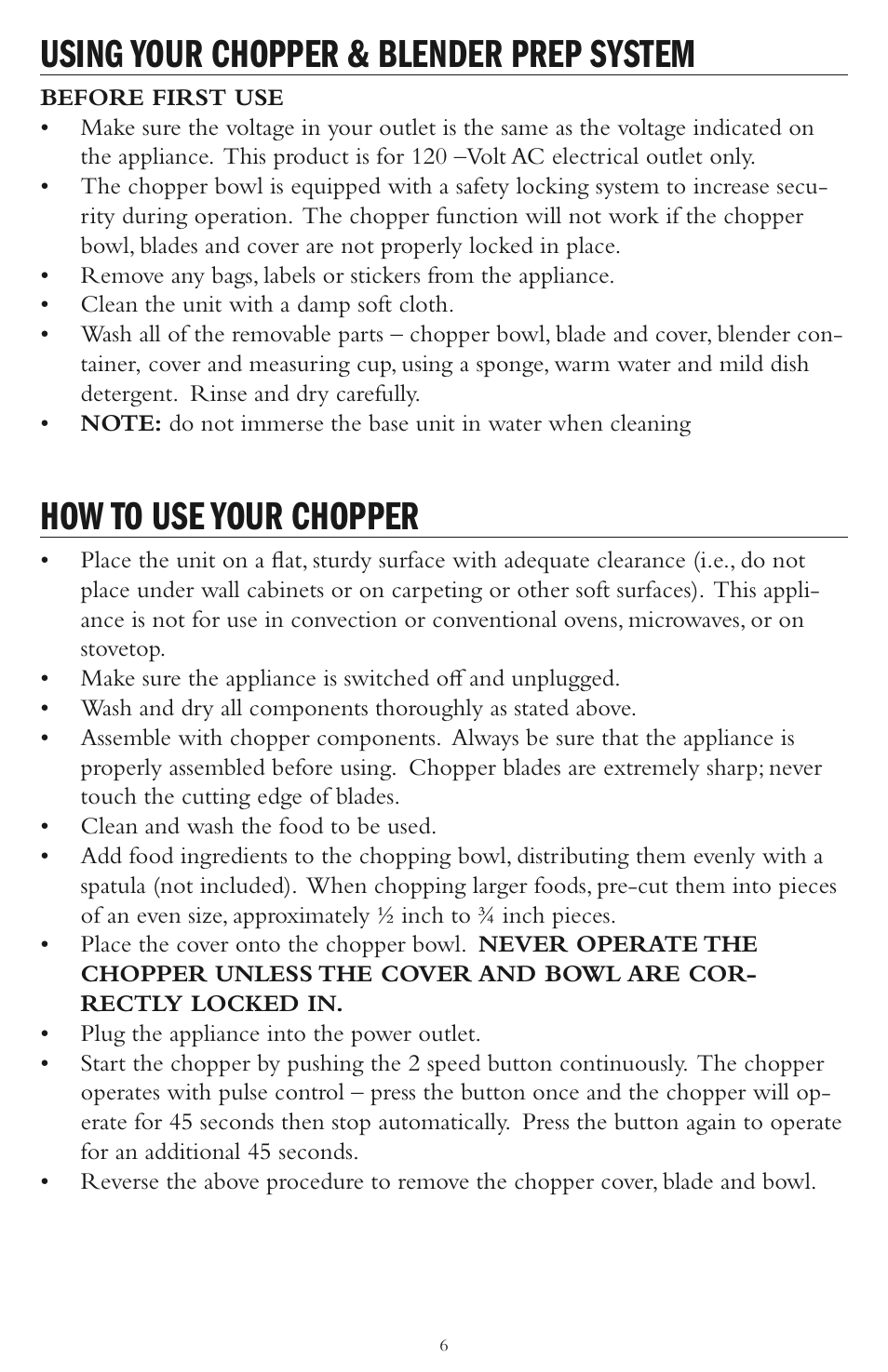 Using your chopper & blender prep system, How to use your chopper | Taylor AC-1200-BL User Manual | Page 6 / 12