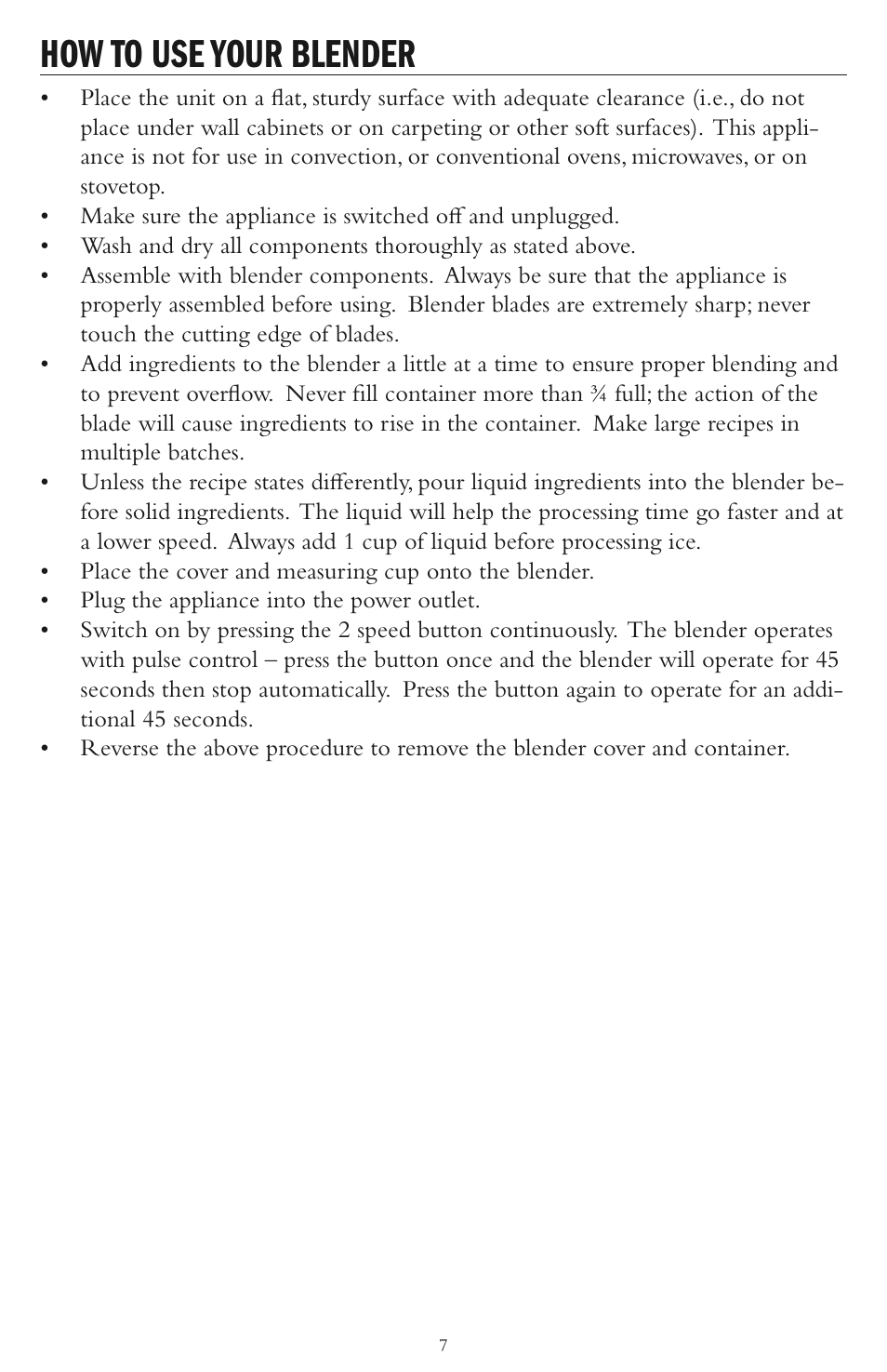 How to use your blender | Taylor AC-1200-BL User Manual | Page 7 / 12
