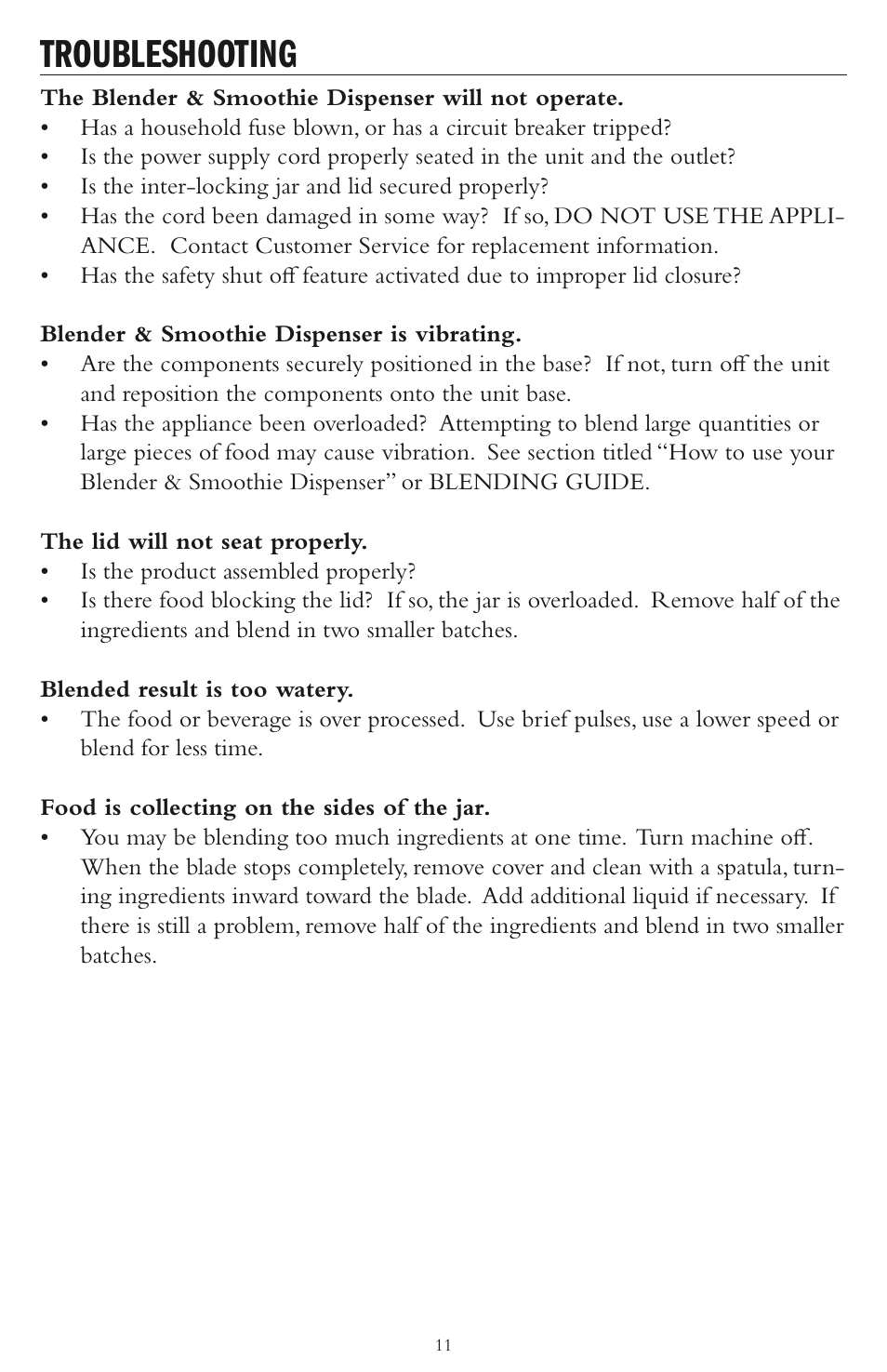Troubleshooting | Taylor AB-1000-BL User Manual | Page 11 / 12