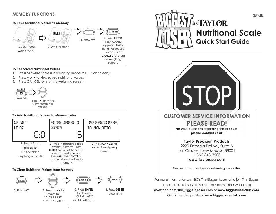 Taylor 3840BL User Manual | 2 pages