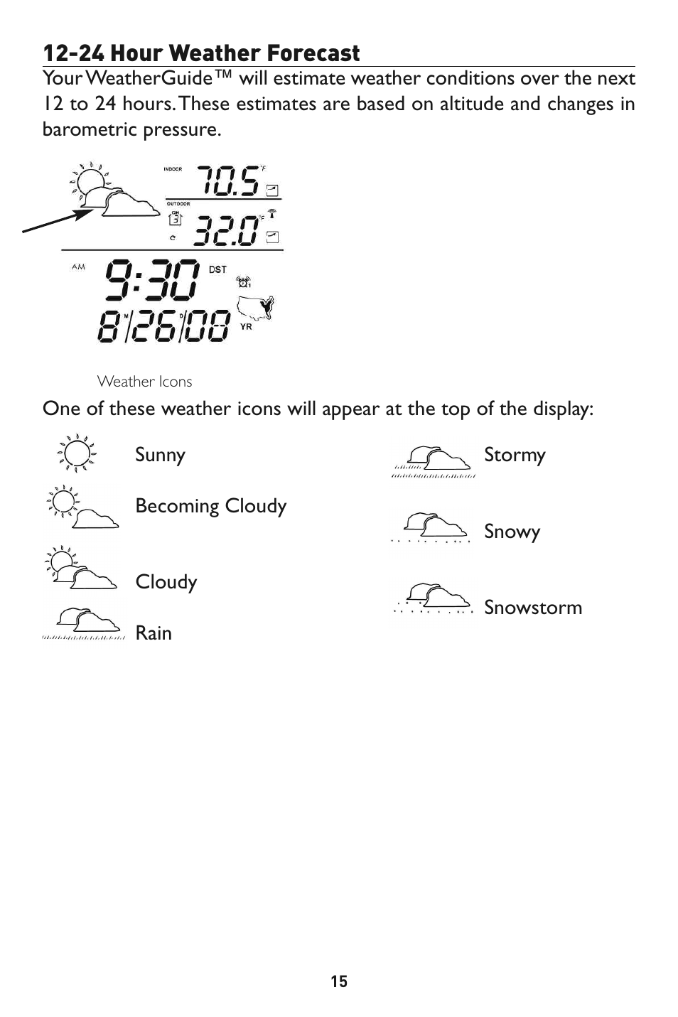 24 hour weather forecast | Taylor 1526 User Manual | Page 15 / 20