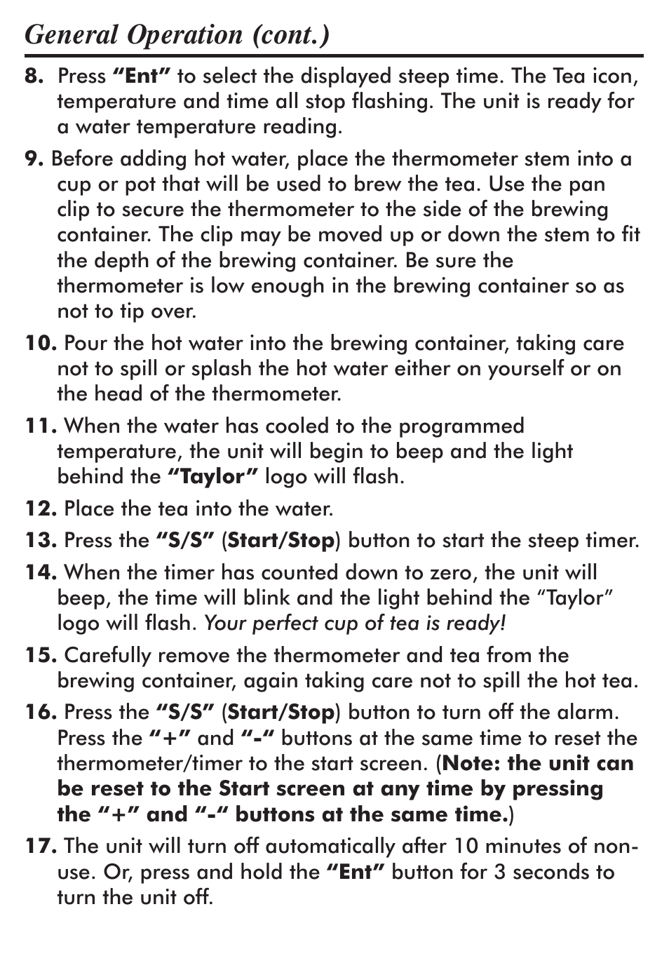 General operation (cont.) | Taylor 516 User Manual | Page 4 / 10