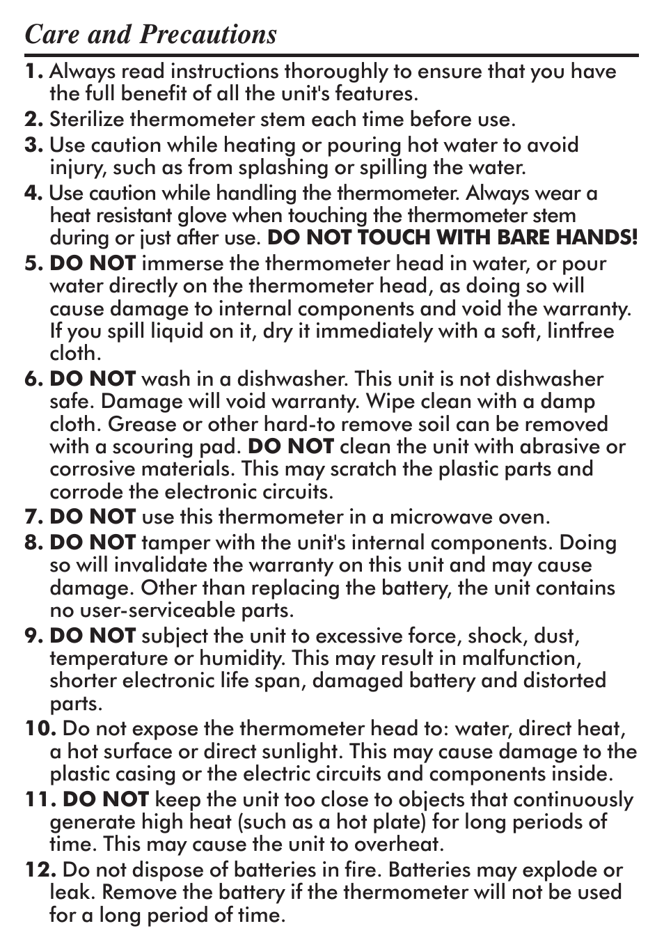Care and precautions | Taylor 516 User Manual | Page 6 / 10