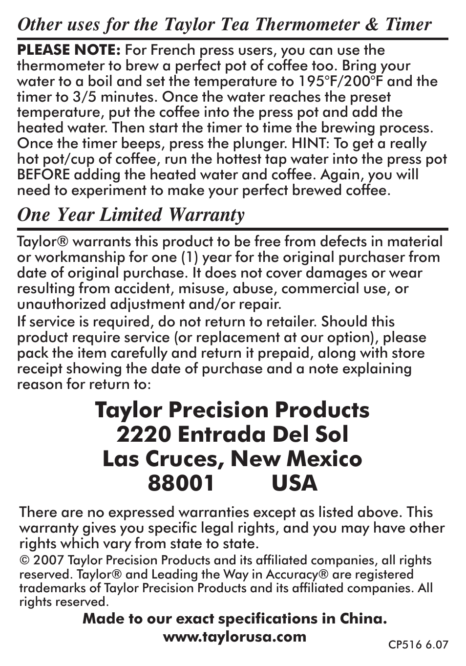 Taylor 516 User Manual | Page 7 / 10