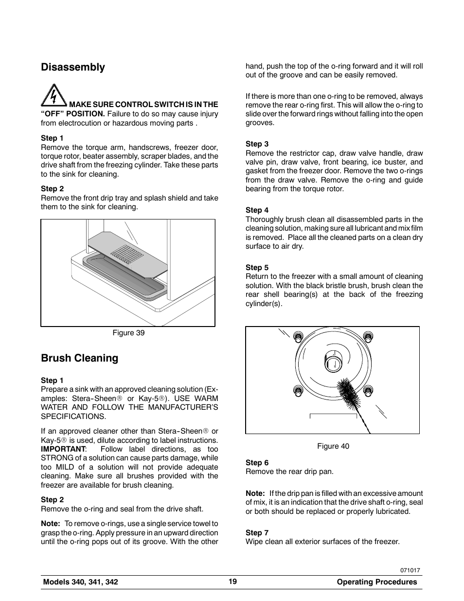 Disassembly, Brush cleaning | Taylor 342 User Manual | Page 23 / 43