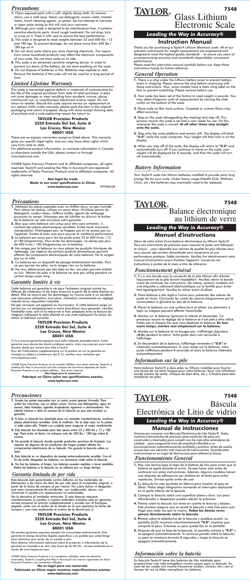 Taylor 7548 User Manual | 2 pages