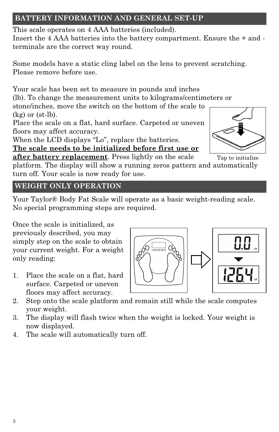 Taylor Body Fat Analyzer and Scale 5742 User Manual | Page 3 / 12