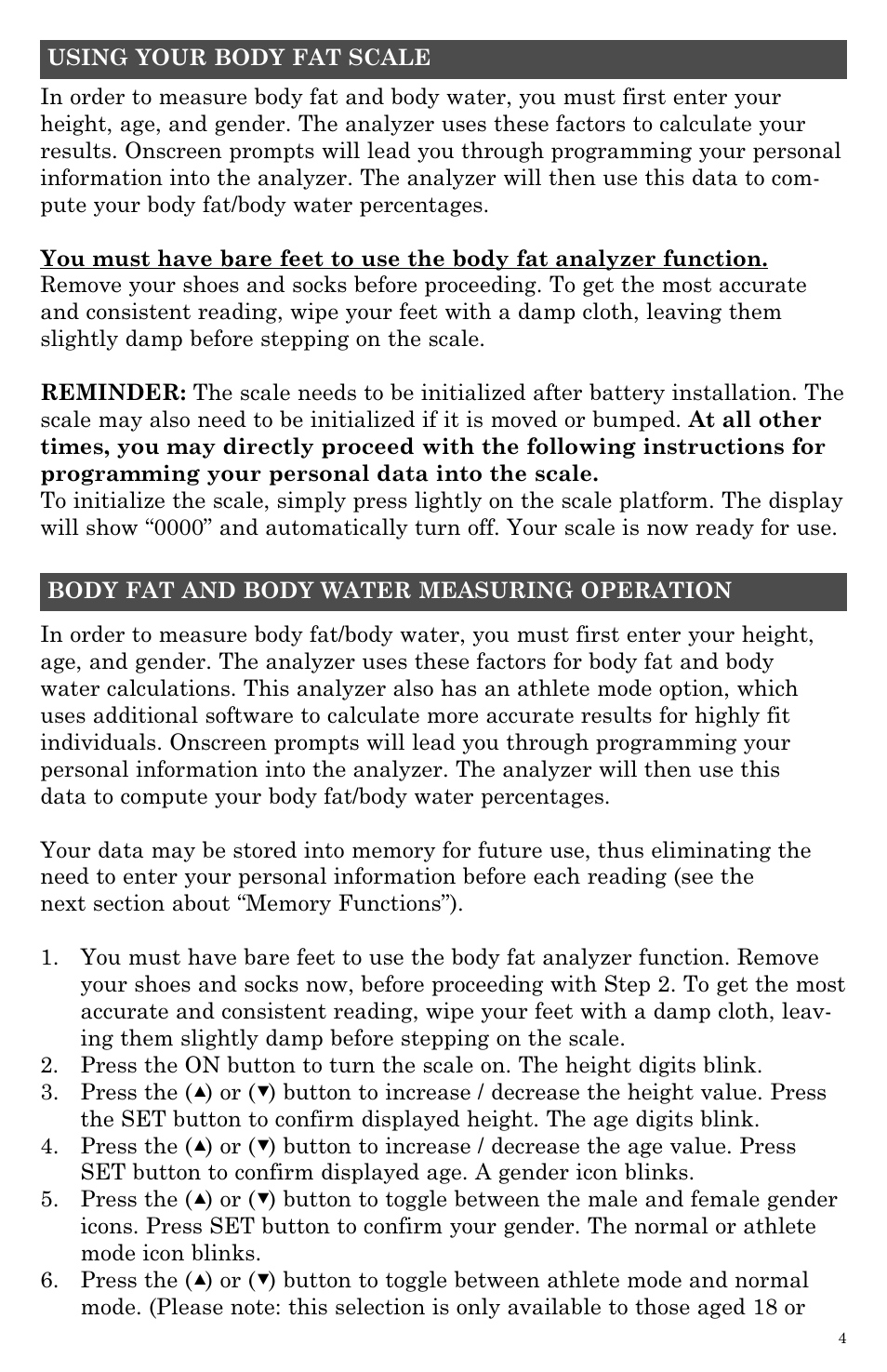 Taylor Body Fat Analyzer and Scale 5742 User Manual | Page 4 / 12