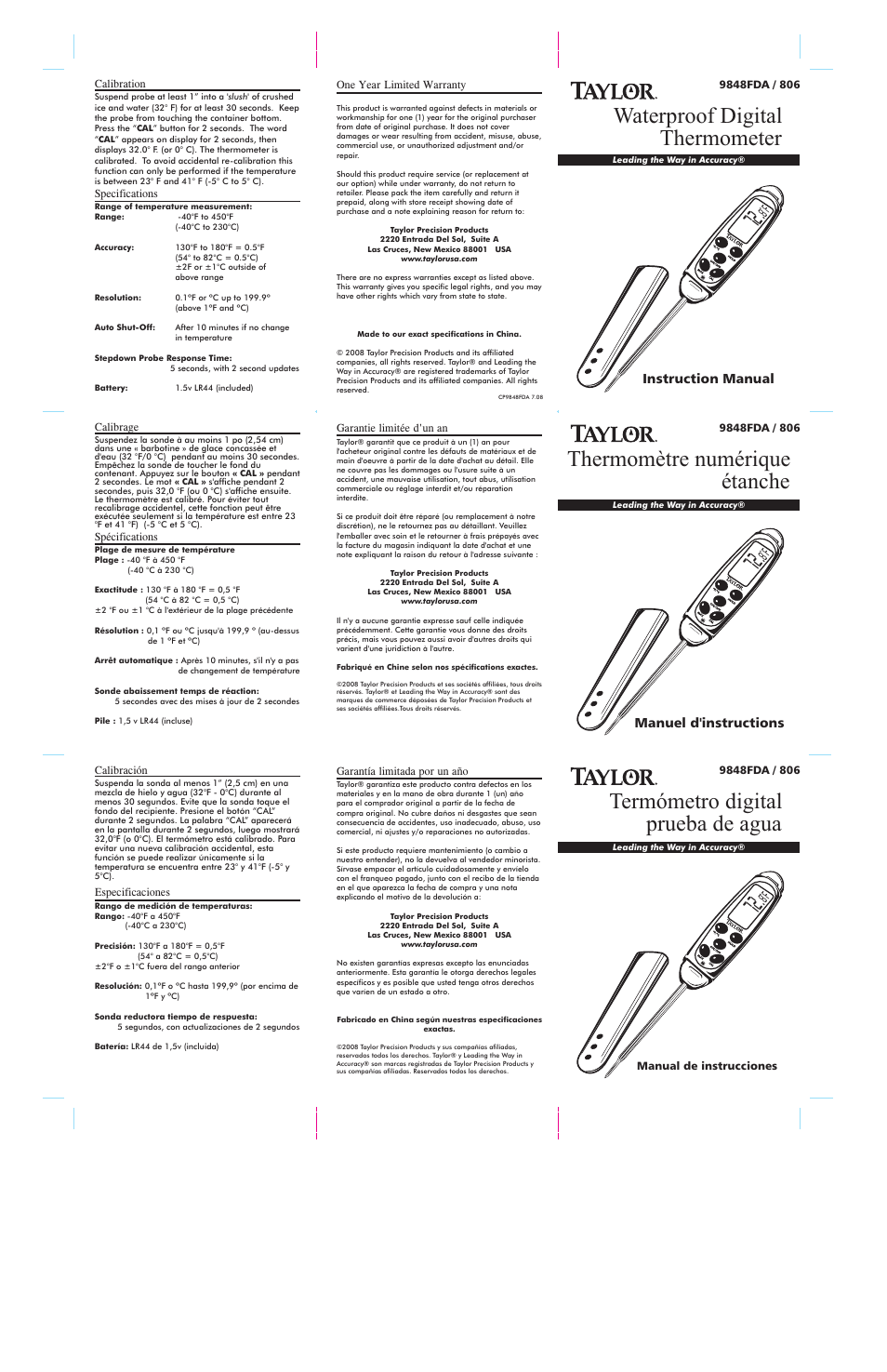 Taylor 9848FDA / 806 User Manual | 2 pages