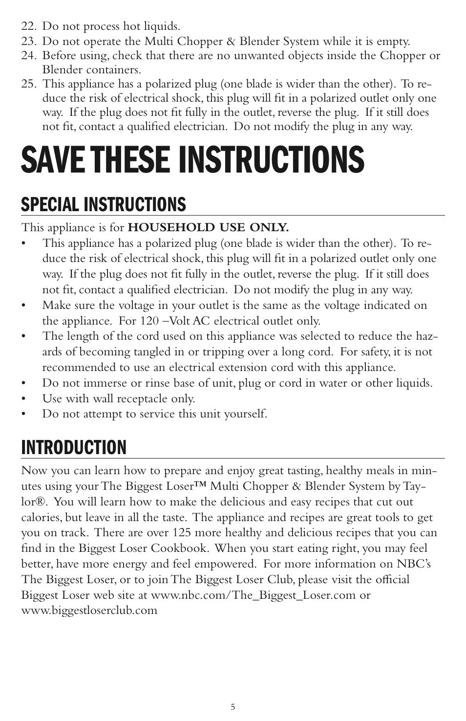 Save these instructions, Special instructions, Introduction | Taylor AB-1002-BL User Manual | Page 5 / 12