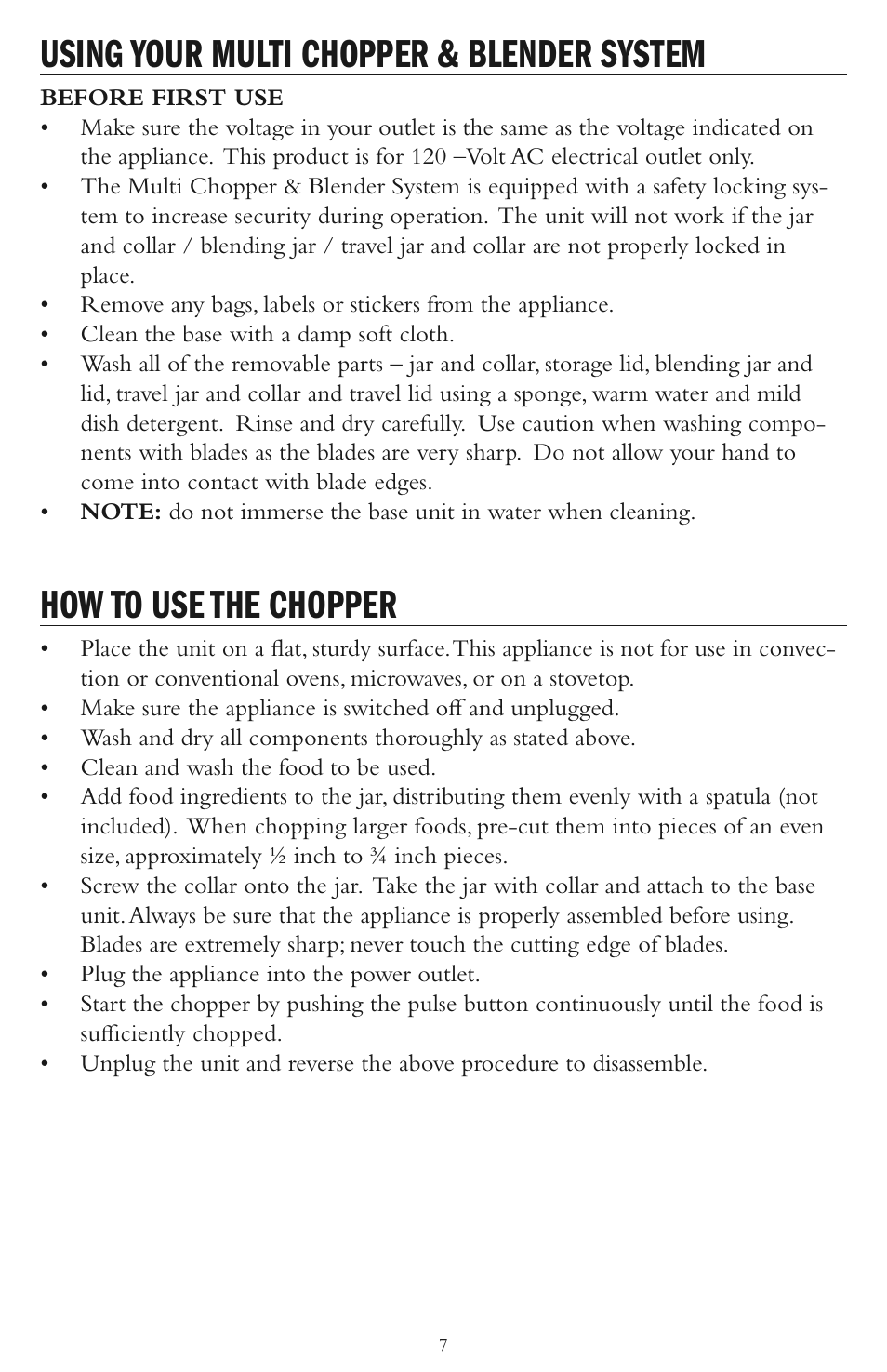 Using your multi chopper & blender system, How to use the chopper | Taylor AB-1002-BL User Manual | Page 7 / 12