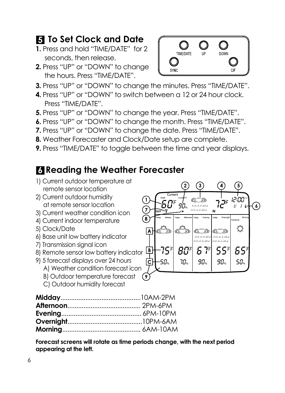 Reading the weather forecaster | Taylor Today's weather 24 hour forecaster 1383 User Manual | Page 6 / 12