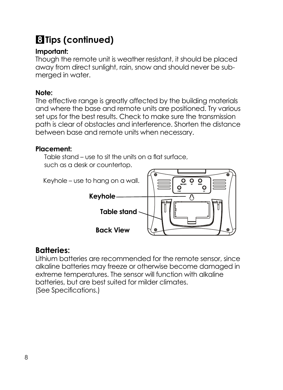Tips (continued) | Taylor Today's weather 24 hour forecaster 1383 User Manual | Page 8 / 12
