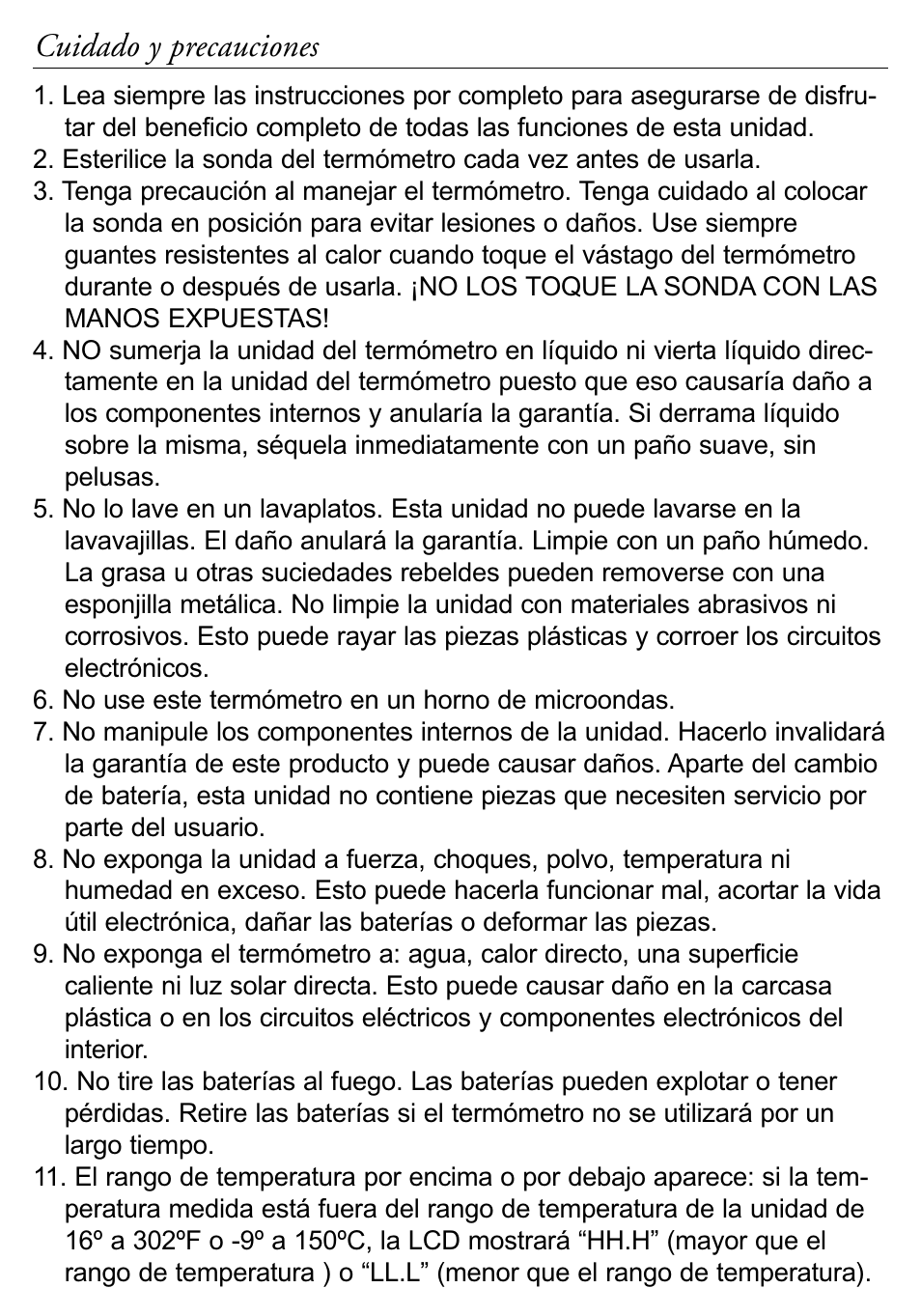 Cuidado y precauciones | Taylor 518 User Manual | Page 19 / 20