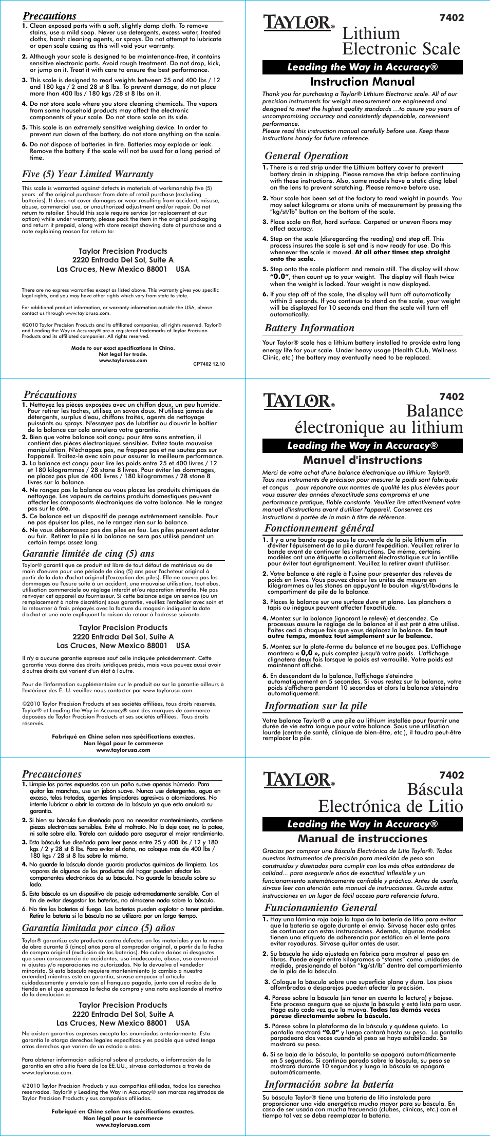 Taylor 7402 User Manual | 2 pages