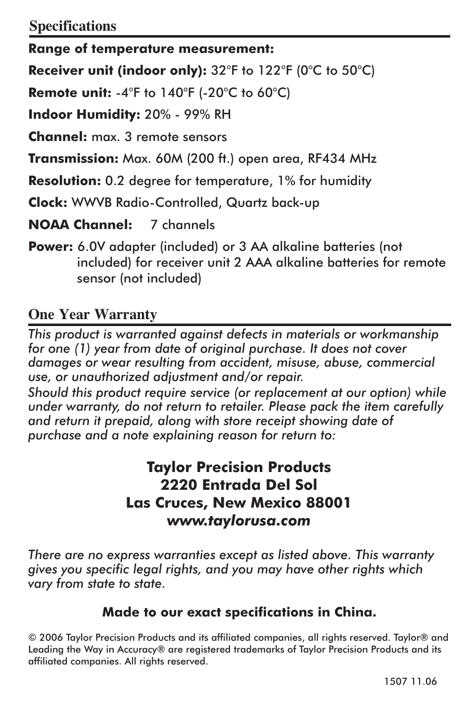 Taylor 1507 User Manual | Page 16 / 16