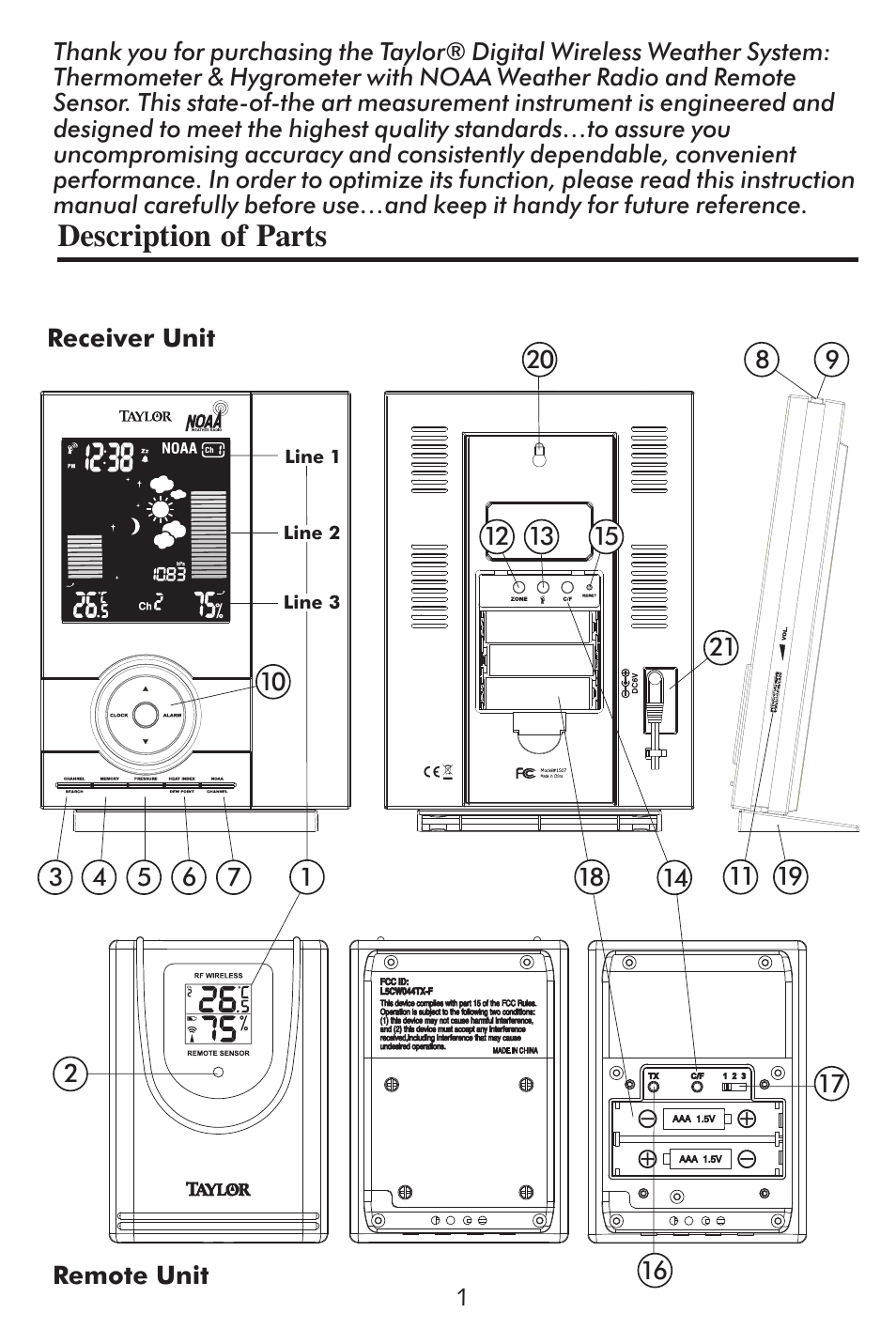 Description of parts | Taylor 1507 User Manual | Page 2 / 16