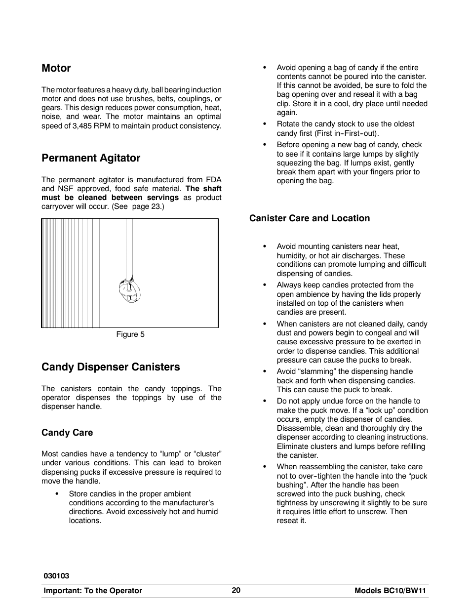 Motor, Permanent agitator, Candy dispenser canisters | Taylor BC10 User Manual | Page 24 / 34