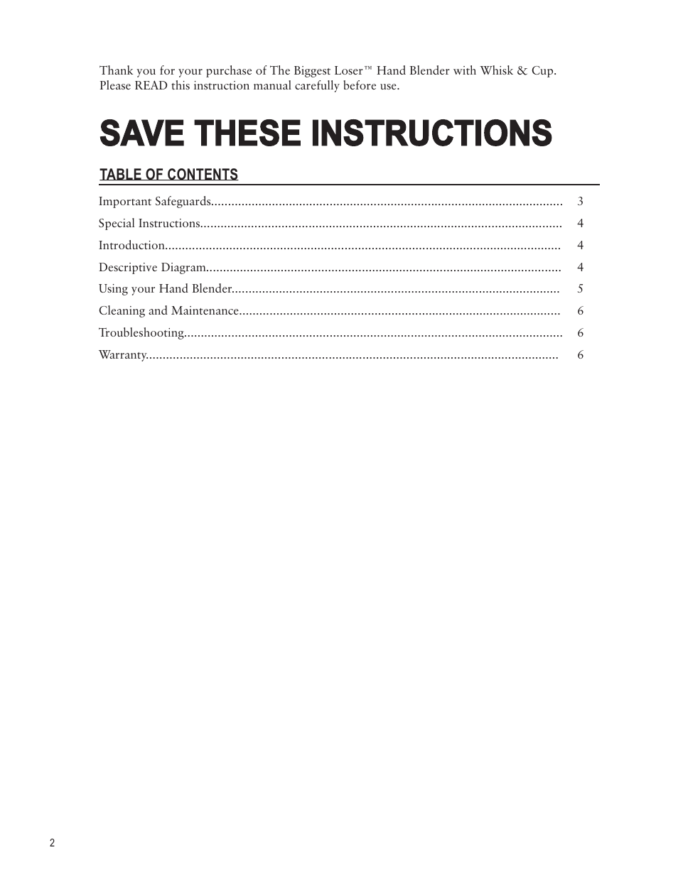 Save these instructions | Taylor THE BIGGEST LOSER AB-1051-BL User Manual | Page 2 / 6