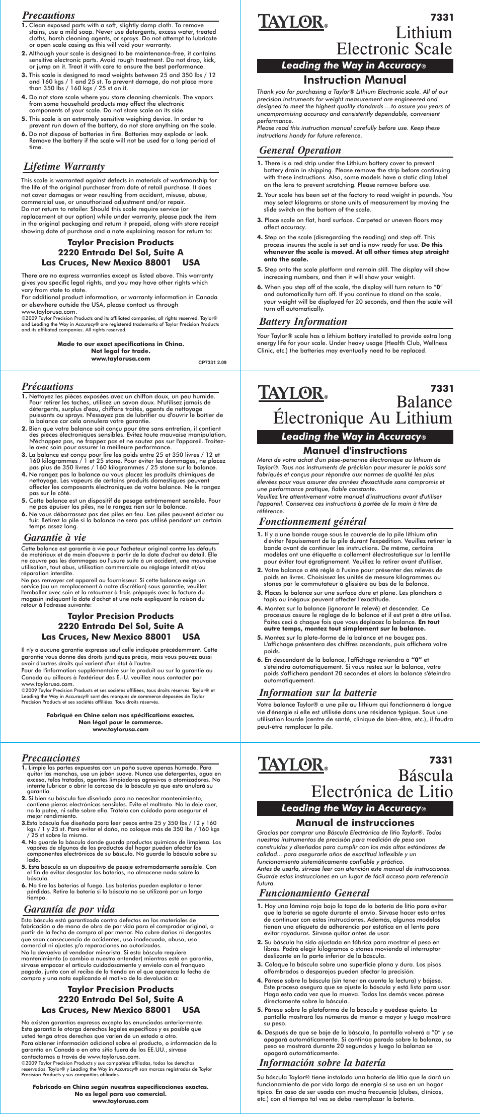 Taylor 7331 User Manual | 2 pages