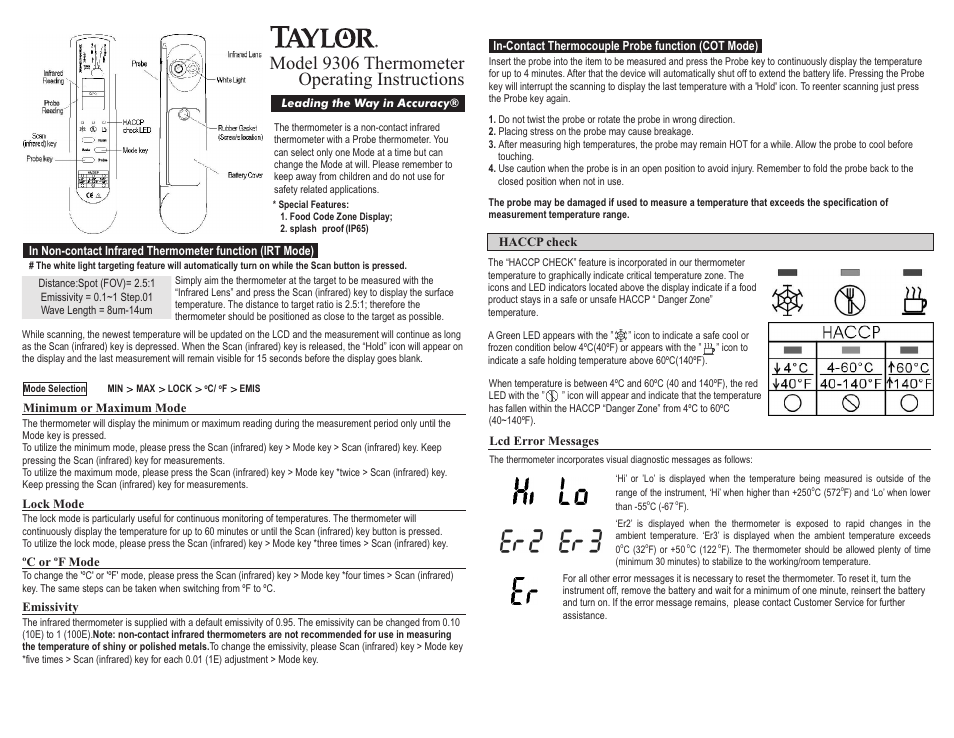 Taylor 9306 User Manual | 6 pages
