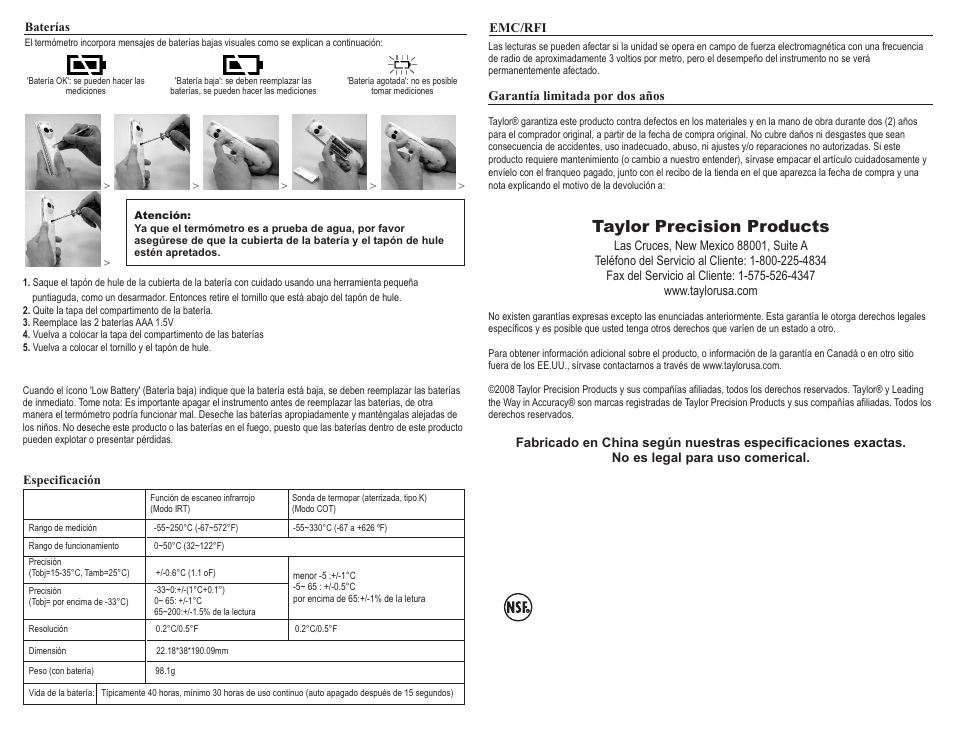 Taylor precision products | Taylor 9306 User Manual | Page 6 / 6