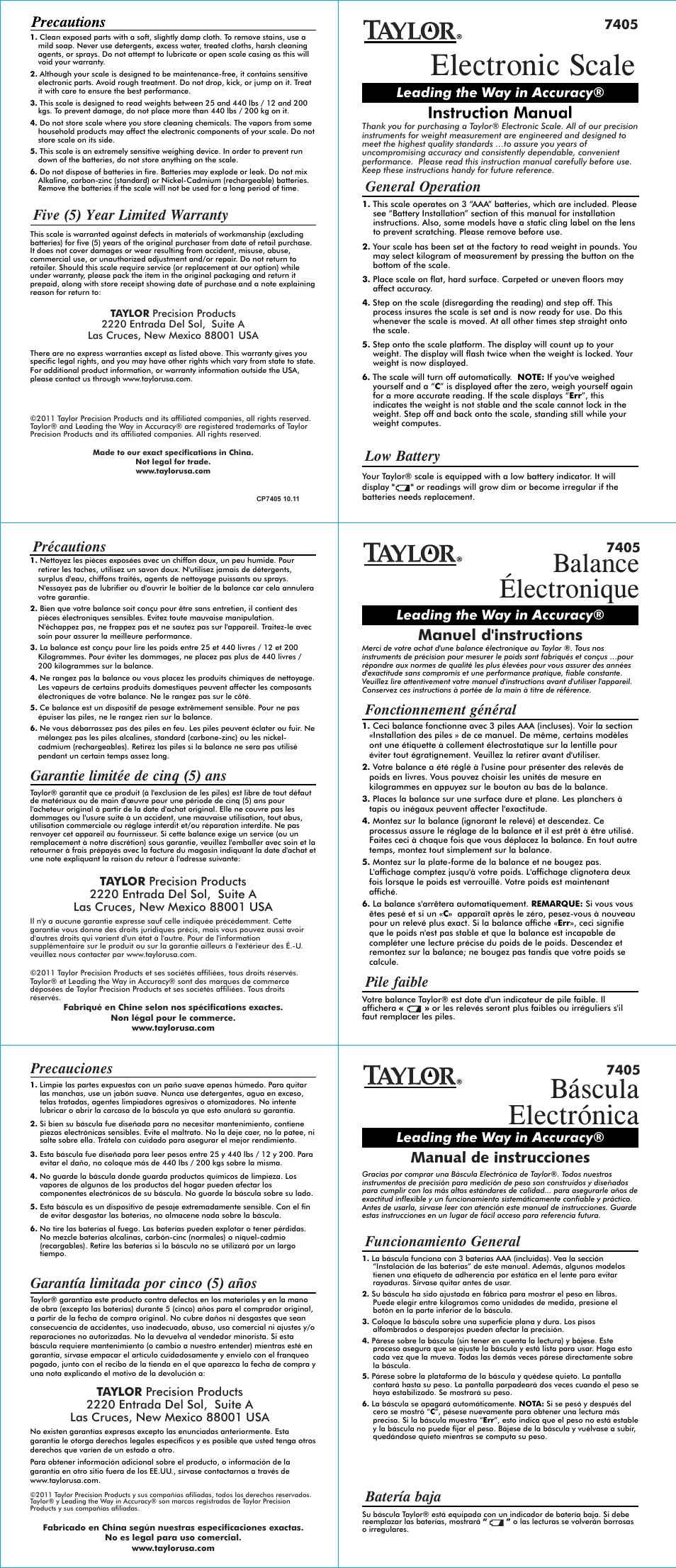 Taylor 7405 User Manual | 2 pages