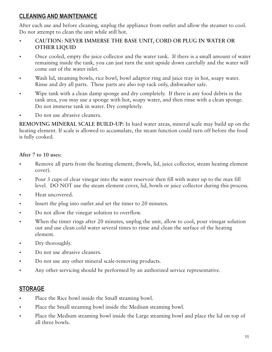 Cleaning and maintenance, Storage | Taylor AS1510BL User Manual | Page 11 / 12