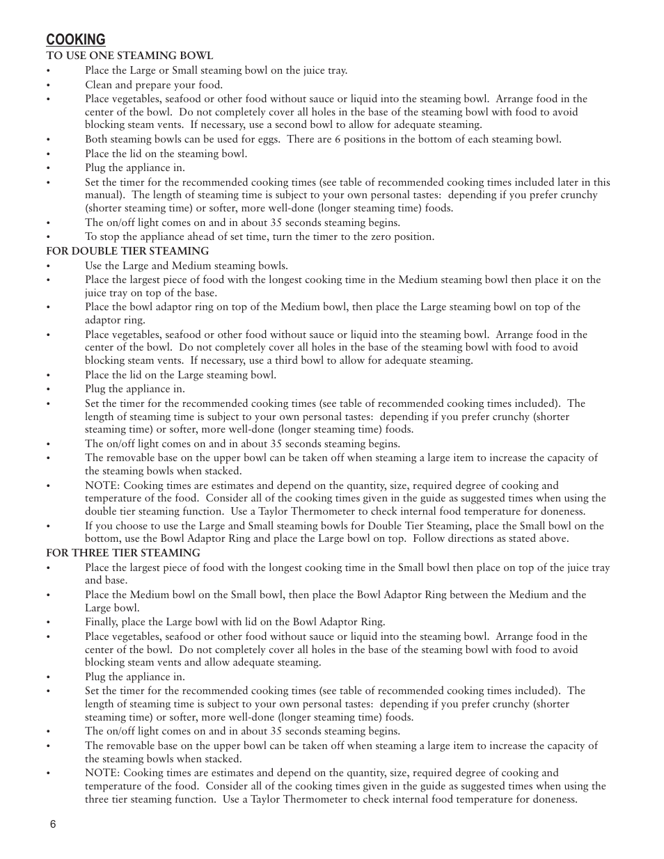 Cooking | Taylor AS1510BL User Manual | Page 6 / 12