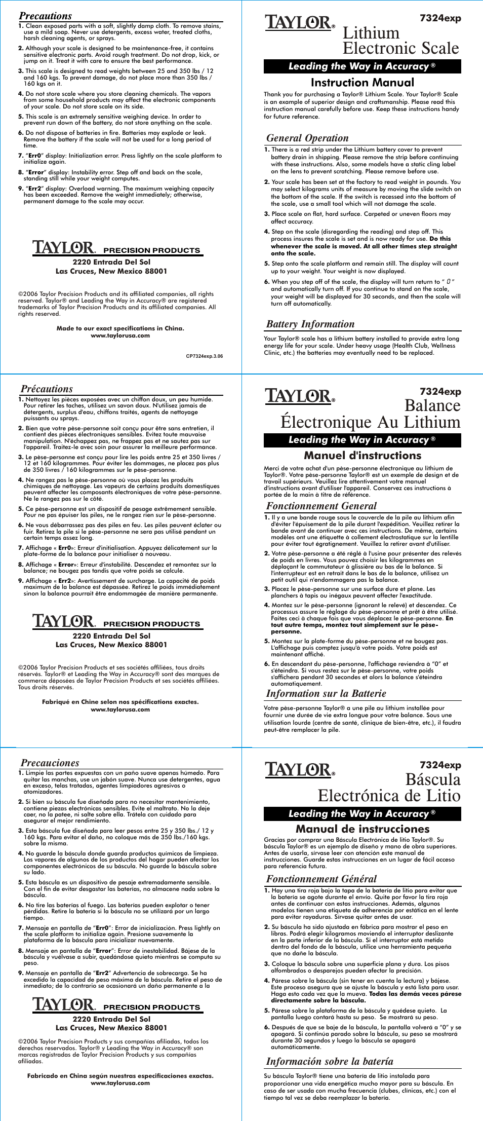 Taylor 7324EXP User Manual | 2 pages