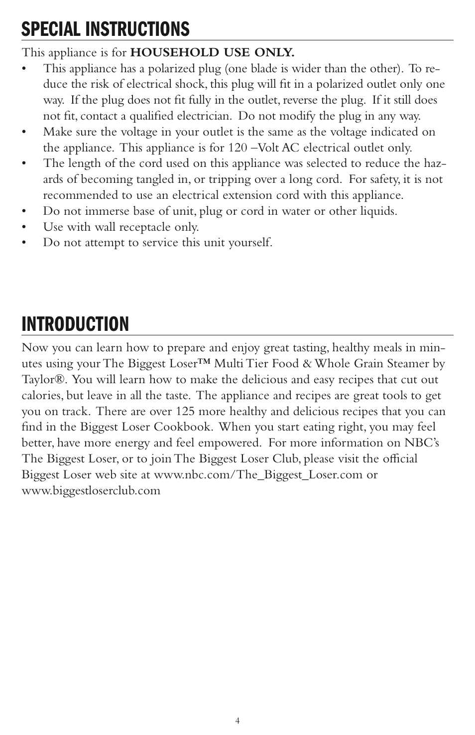 Special instructions, Introduction | Taylor AS-1500-BL User Manual | Page 4 / 16