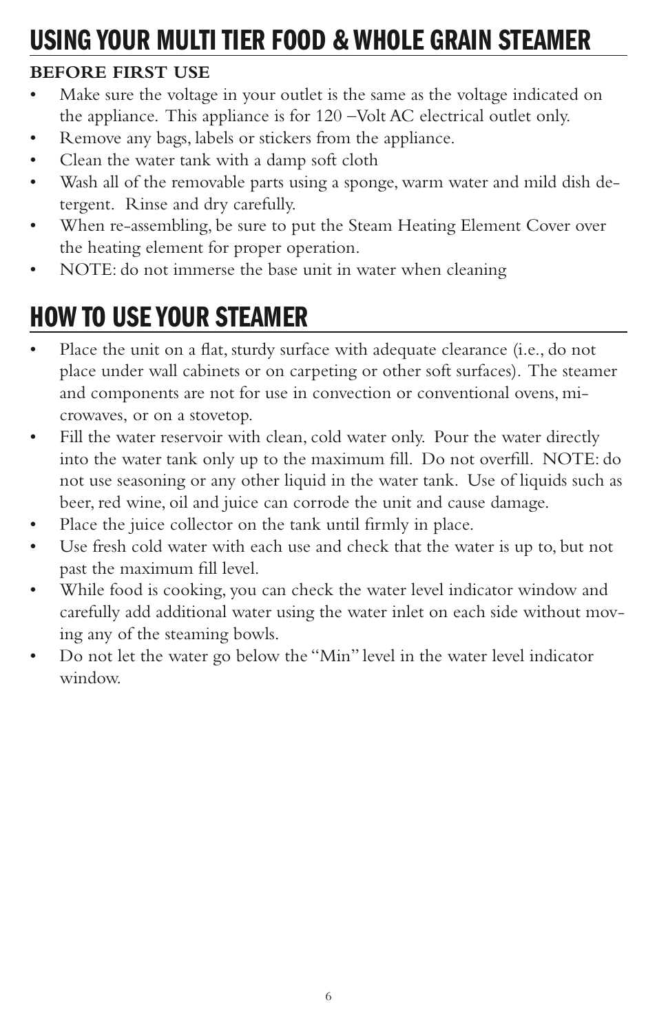 Using your multi tier food & whole grain steamer, How to use your steamer | Taylor AS-1500-BL User Manual | Page 6 / 16