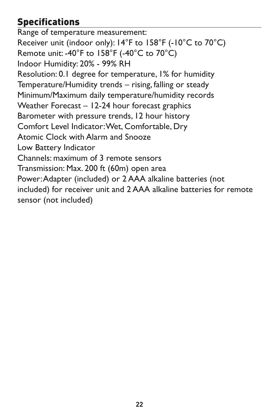 Specifications | Taylor 1527 User Manual | Page 22 / 23