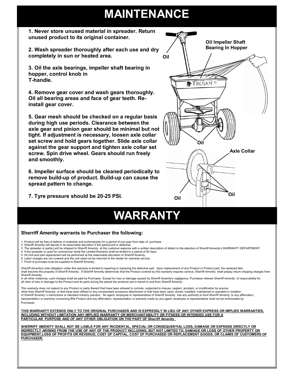 Maintenance, Warranty | Trojan 30 User Manual | Page 7 / 8