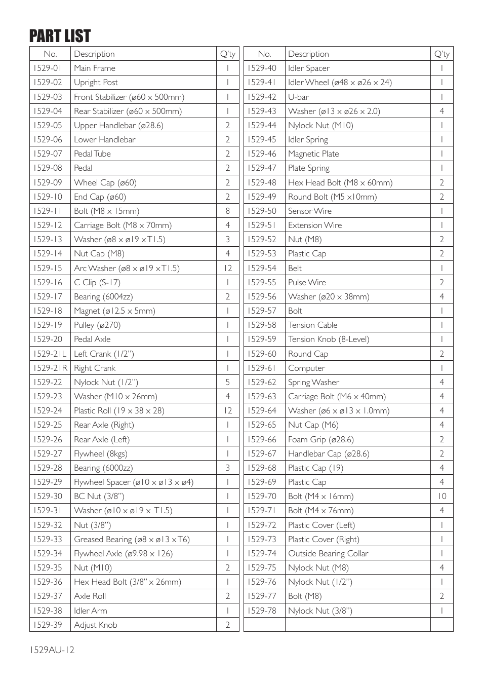Part list | Trojan SOLO 200 User Manual | Page 12 / 16