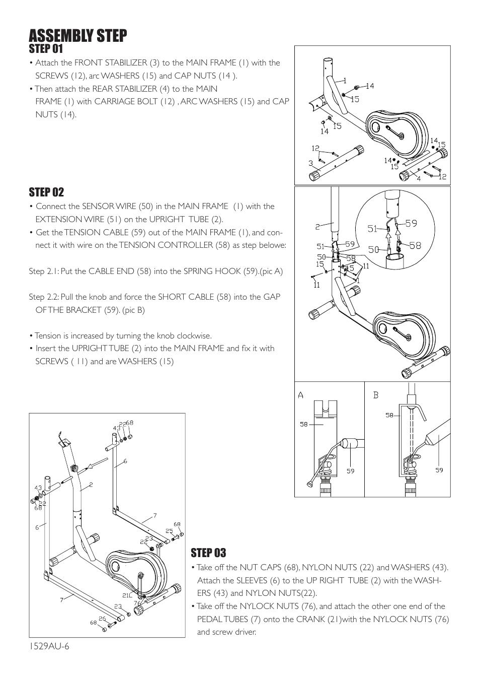Assembly step, Step 01, Step 02 | Step 03 | Trojan SOLO 200 User Manual | Page 6 / 16