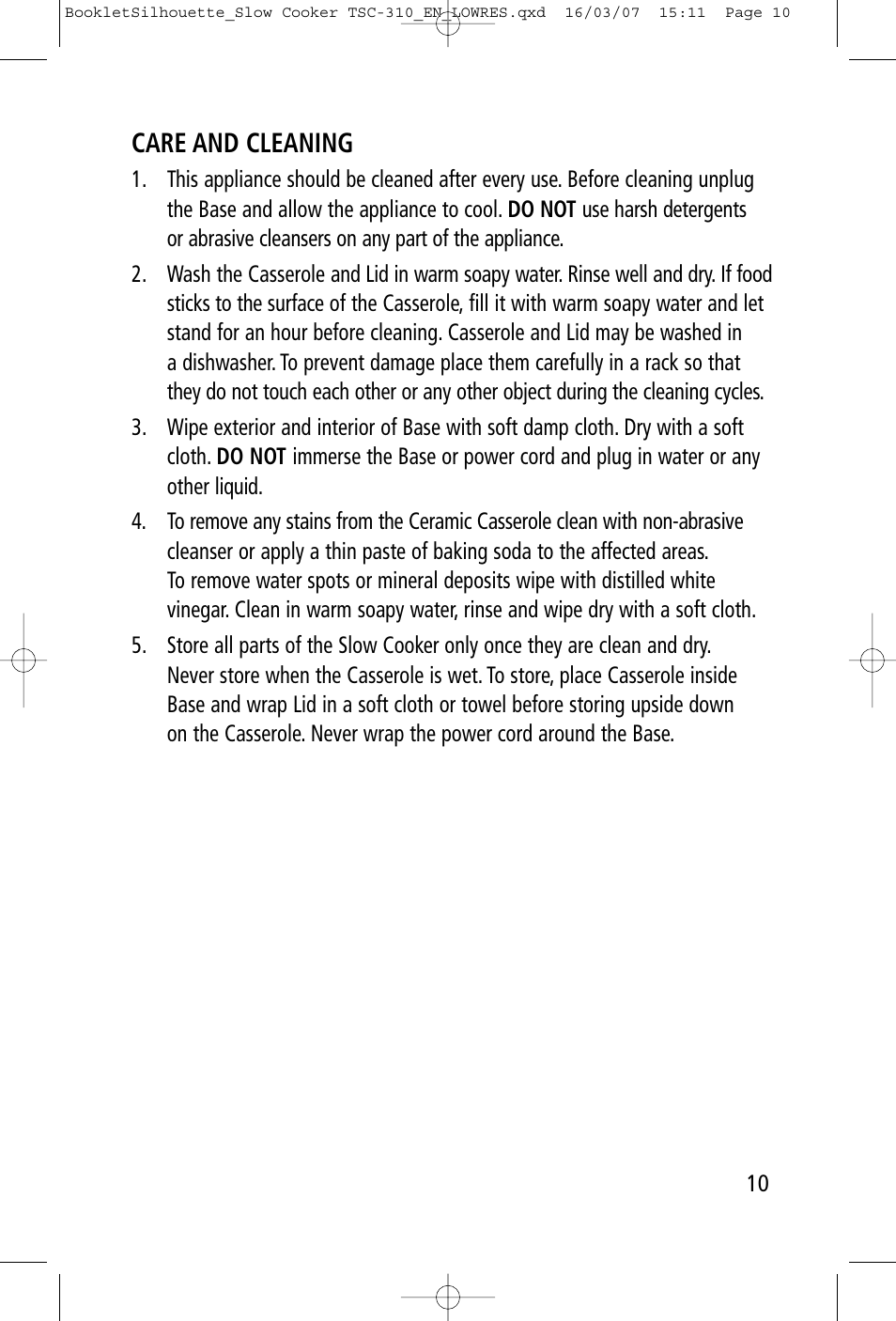 Care and cleaning | Toastess Programmable TSC-310 User Manual | Page 10 / 14