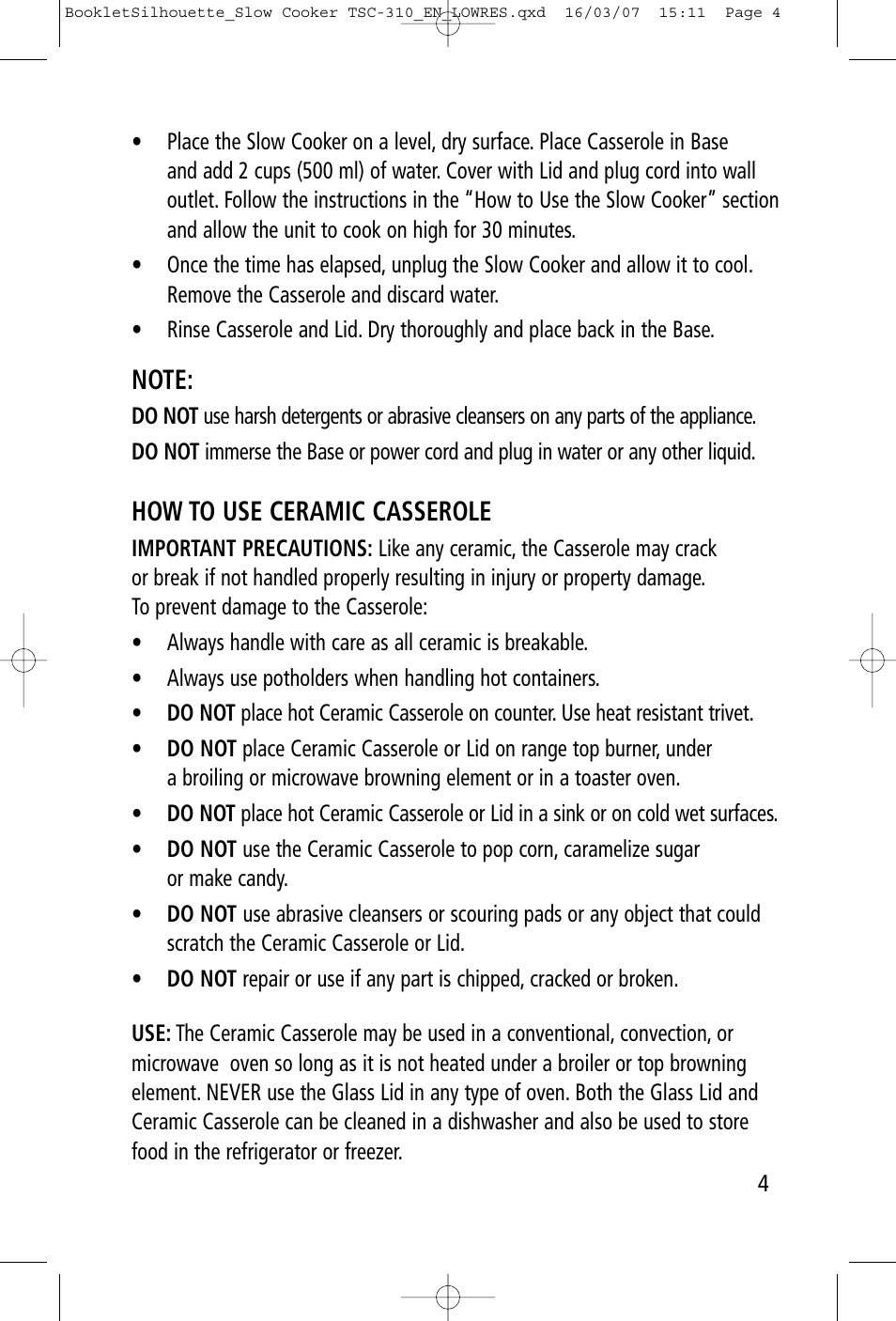 How to use ceramic casserole | Toastess Programmable TSC-310 User Manual | Page 4 / 14