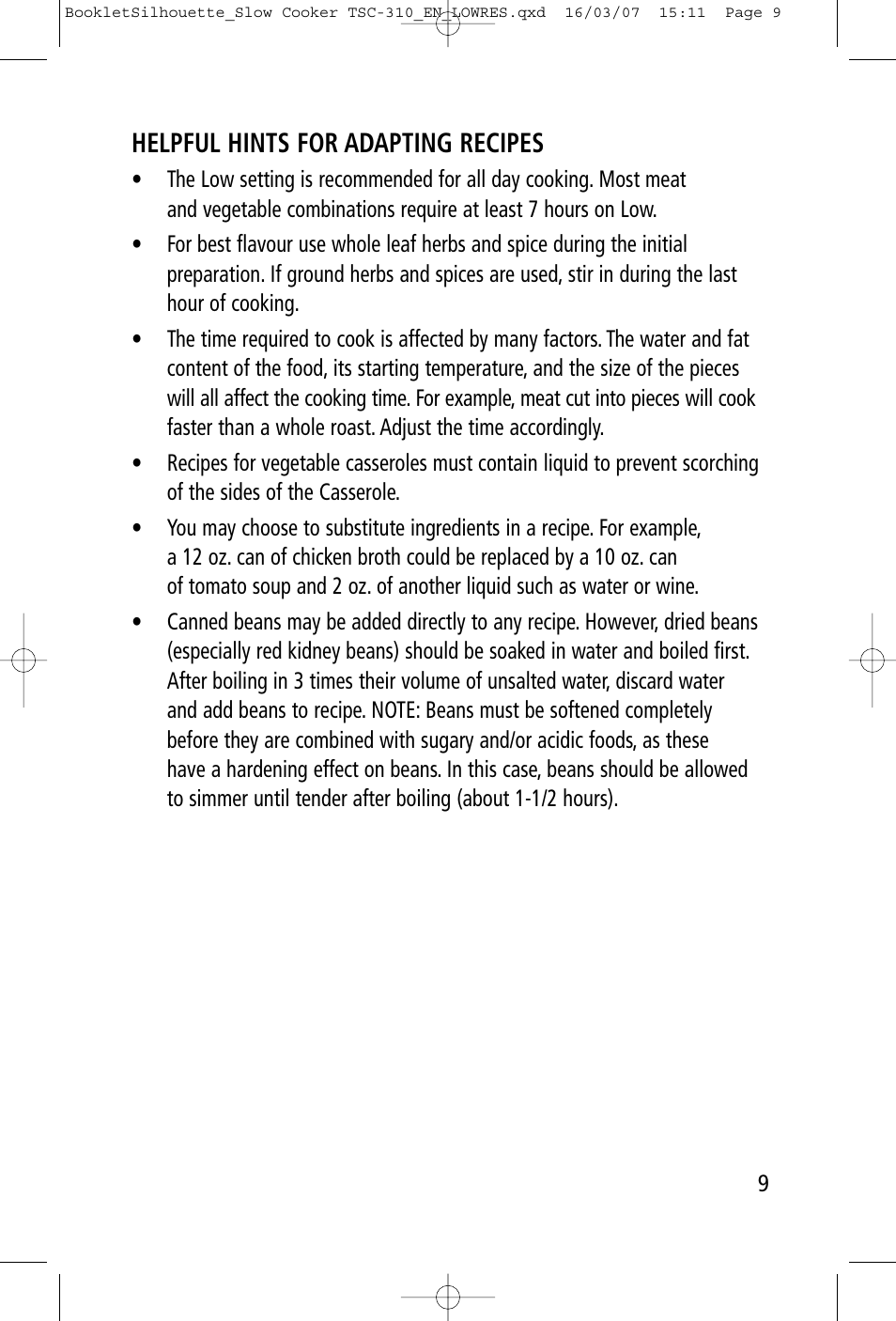 Helpful hints for adapting recipes | Toastess Programmable TSC-310 User Manual | Page 9 / 14