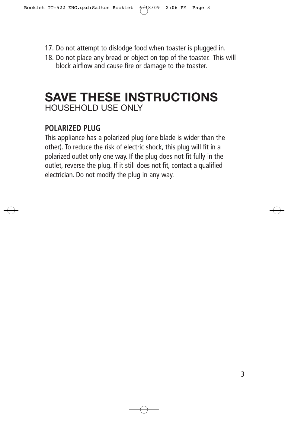 Save these instructions | Toastess Intelligent Countdown tt-522 User Manual | Page 3 / 10