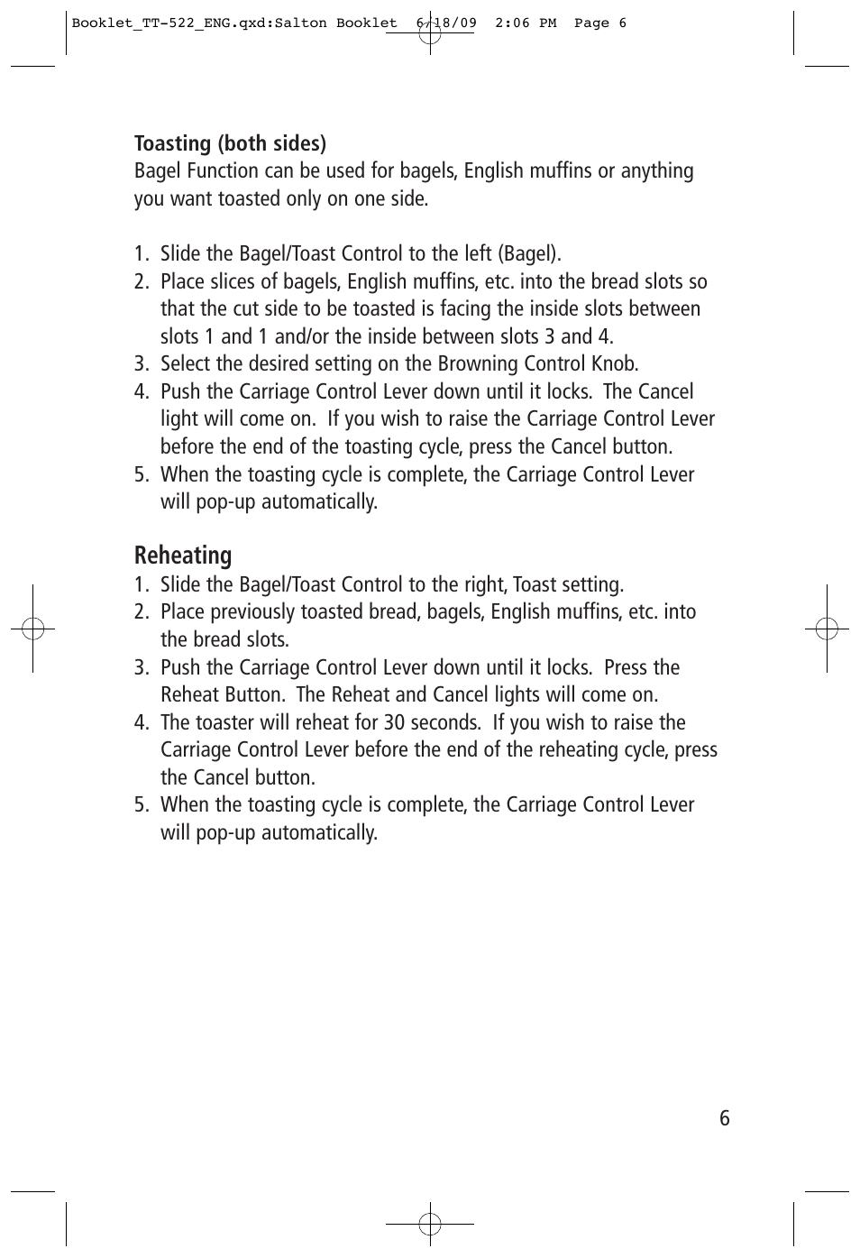 Reheating | Toastess Intelligent Countdown tt-522 User Manual | Page 6 / 10