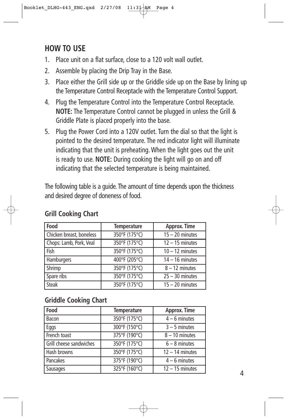 How to use | Toastess Delfino Reversible Health Grill and Griddle DLHG-443 User Manual | Page 4 / 7