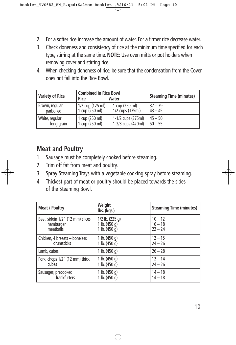 Meat and poultry | Toastess Food Steamer & Rice Cooker TVS682 User Manual | Page 10 / 16