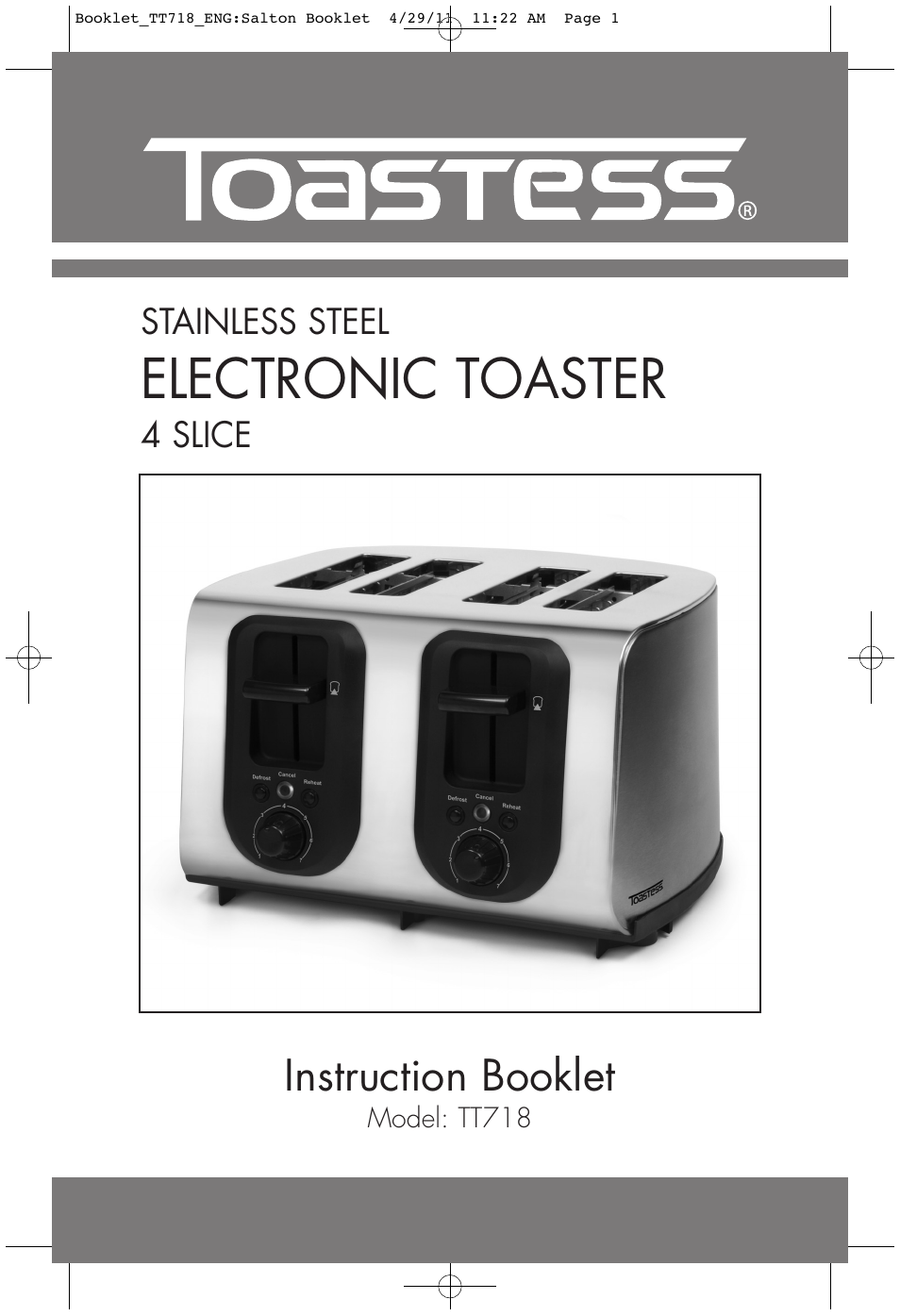 Toastess Stainless Steel Electronic Slice TT718 User Manual | 7 pages
